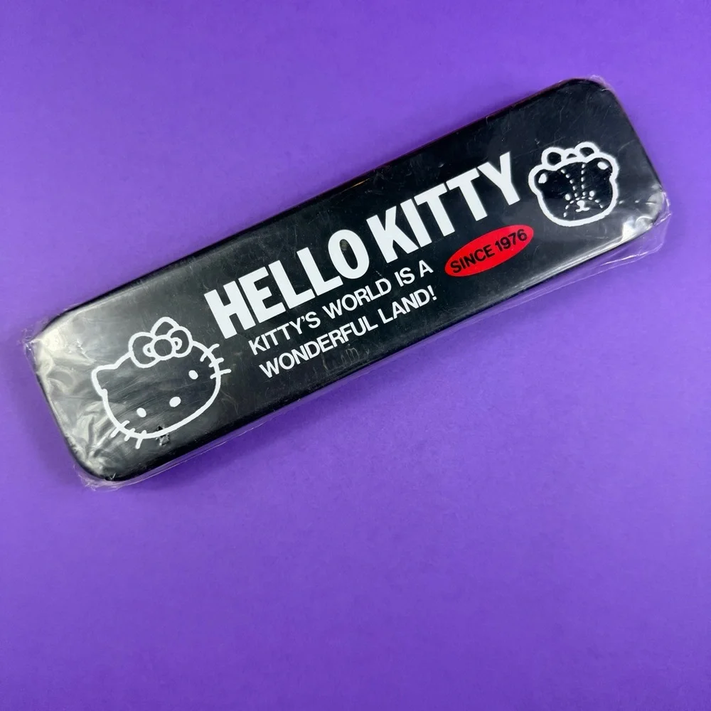 1988 Vintage Sanrio Hello Kitty Tin Black and White Pencil Case